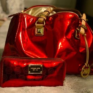 Michael Kors red metallic bag